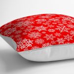 - yerminderi-YER-3025-1 - Realhomes  Kırmızı Zeminde Kar Taneleri Tasarımlı Dekoratif Yer Minderi - 70 x 70 cm Realhomes