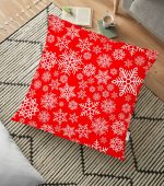 - yerminderi-YER-3025 - Realhomes  Kırmızı Zeminde Kar Taneleri Tasarımlı Dekoratif Yer Minderi - 70 x 70 cm Realhomes