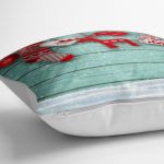 Yeşil Zeminde Yılbaşı Konsepti Desenli Dekoratif Yer Minderi - 70 x 70 cm Realhomes