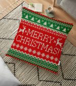 Merry Christmas Motifli Dijital Baskılı Yer Minderi - 70 x 70 cm Realhomes