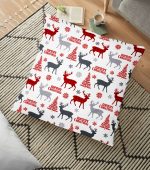 Yılbaşı Geyik ve Ağaçlar Temalı Dekoratif Yer Minderi - 70 x 70 cm Realhomes