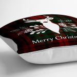 - yerminderi-YER-3038-1 - Realhomes  Ekose Zeminli Christmas Geyik Desenli Dekoratif Yer Minderi - 70 x 70 cm Realhomes