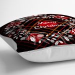 - yerminderi-YER-3045-1 - Realhomes Ekose Merry Christmas Desenli Dijital Baskılı Yer Minderi - 70 x 70 cm Realhomes