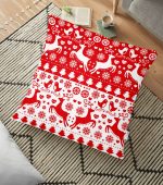 - yerminderi-YER-3046 - Realhomes  Kırmızı Beyaz Yılbaşı Geyikleri Dijital Baskılı Yer Minderi - 70 x 70 cm Realhomes