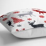 - yerminderi-YER-3047-1 - Realhomes  Beyaz Zeminde Yılbaşı Motifleri Dijital Baskılı Yer Minderi - 70 x 70 cm Realhomes