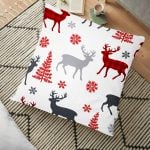 Kırmızı Zeminde Yılbaşı Motifleri Dijital Baskılı Yer Minderi - 70 x 70 cm Realhomes