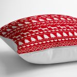 - yerminderi-YER-3049-1 - Realhomes Kırmızı Zeminde Yılbaşı Motifleri Dijital Baskılı Yer Minderi - 70 x 70 cm Realhomes