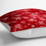 - yerminderi-YER-3051-1 - Realhomes  Kırmızı Zeminde Kar Taneleri Dekoratif Yer Minderi - 70 x 70 cm Realhomes