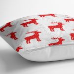 - yerminderi-YER-3054-1 - Realhomes  Gri Zeminli Kırmızı Geyikler Özel Tasarımlı Dekoratif Yer Minderi - 70 x 70 cm Realhomes