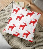 - yerminderi-YER-3054 - Realhomes  Gri Zeminli Kırmızı Geyikler Özel Tasarımlı Dekoratif Yer Minderi - 70 x 70 cm Realhomes