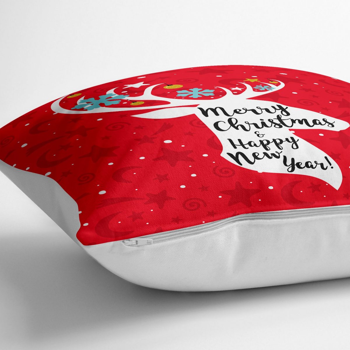 Merry Christmas Geyik Desenli Dekoratif Yer Minderi - 70 x 70 cm Realhomes