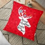 Siyah Kırmızı Ekose Desenli Yılbaşı Temalı Dekoratif Yer Minderi - 70 x 70 cm Realhomes