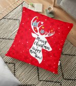 - yerminderi-YER-3055 - Realhomes Merry Christmas Geyik Desenli Dekoratif Yer Minderi - 70 x 70 cm Realhomes