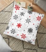 Beyaz Zeminde Kar Taneleri Tasarımlı Dekoratif Yer Minderi - 70 x 70 cm Realhomes