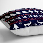 - yerminderi-YER-3061-1 - Realhomes  Lacivert Zeminli Ağaç ve Geyik Desenli Dekoratif Yer Minderi - 70 x 70 cm Realhomes