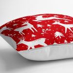 - yerminderi-YER-3062-1 - Realhomes  Kırmızı Zeminde Geyikler Modern Tasarımlı Dekoratif Yer Minderi - 70 x 70 cm Realhomes