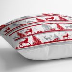 - yerminderi-YER-3063-1 - Realhomes  Geyik ve Çam Ağaçları Baskılı Dekoratif Yer Minderi - 70 x 70 cm Realhomes