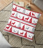 - yerminderi-YER-3063 - Realhomes  Geyik ve Çam Ağaçları Baskılı Dekoratif Yer Minderi - 70 x 70 cm Realhomes