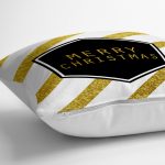 - yerminderi-YER-3065-1 - Realhomes  Altın Şeritli Merry Christmas Desenli Dekoratif Yer Minderi - 70 x 70 cm Realhomes