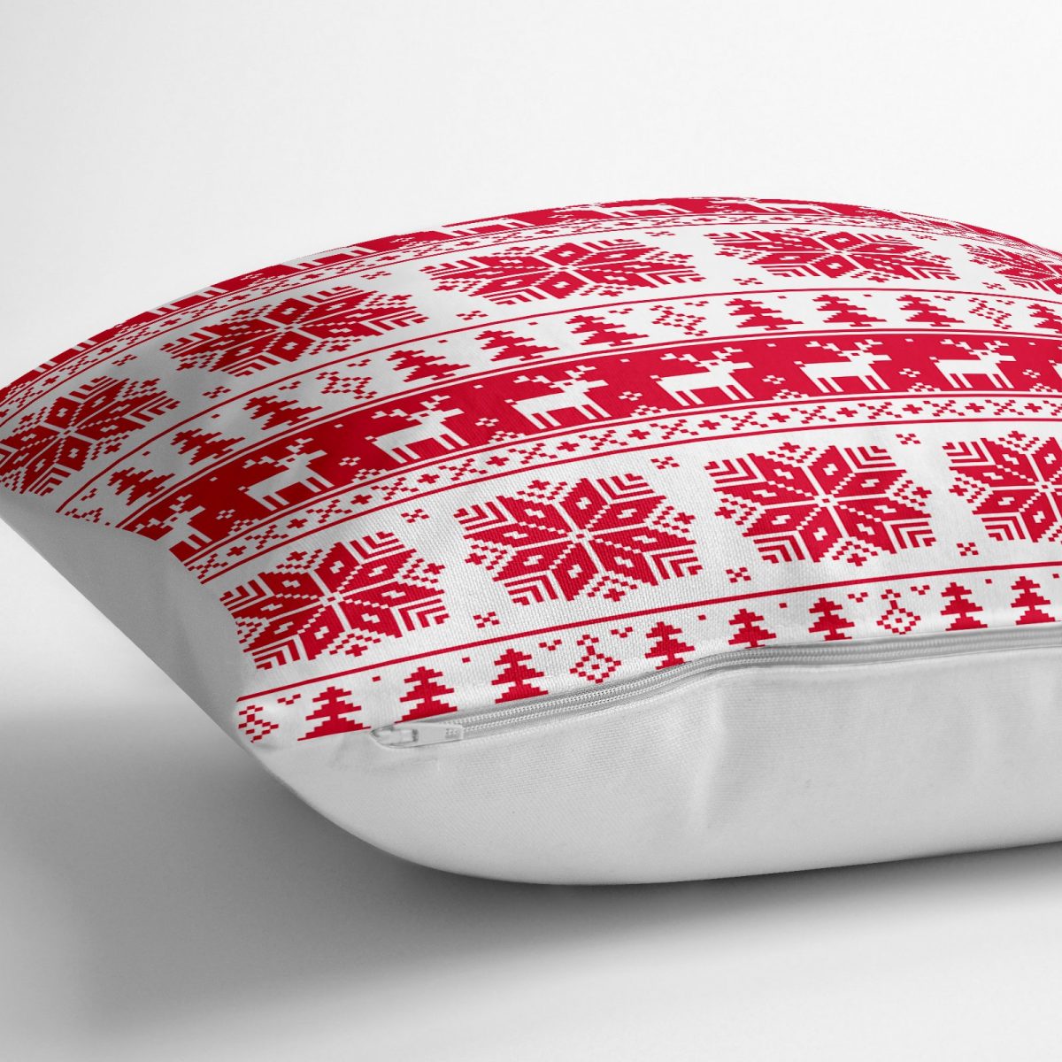Kırmızı Beyaz Christmas Desenli Dekoratif Yer Minderi - 70 x 70 cm Realhomes
