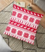 - yerminderi-YER-3066 - Realhomes Kırmızı Beyaz Christmas Desenli Dekoratif Yer Minderi - 70 x 70 cm Realhomes