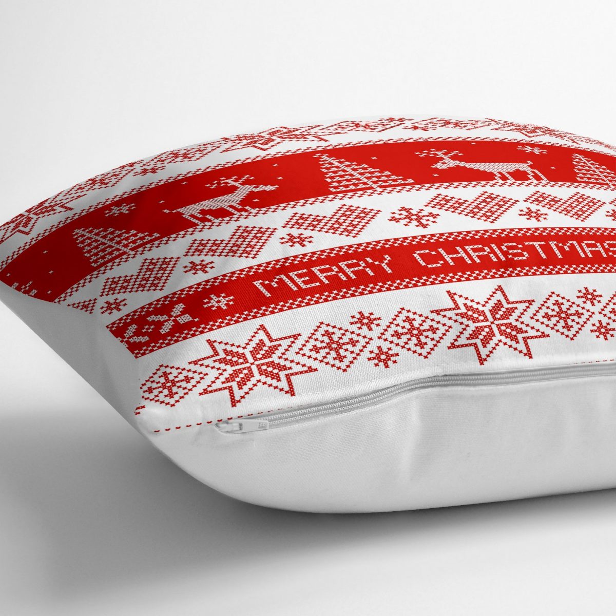 Kırmızı Beyaz Yılbaşı Temalı Özel Tasarım Dekoratif Yer Minderi - 70 x 70 cm Realhomes