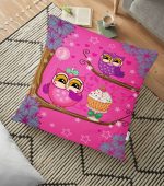 - yerminderi-YER-3070 - Realhomes Pembe Zemimde Baykuşlar Desenli Dekoratif Yer Minderi - 70 x 70 cm Realhomes