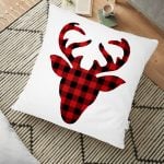 Beyaz Zeminde Ekose Geyikler Modern Tasarımlı Yer Minderi - 70 x 70 cm Realhomes