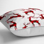 - yerminderi-YER-3072-1 - Realhomes  Beyaz Zeminde Ekose Geyikler Modern Tasarımlı Yer Minderi - 70 x 70 cm Realhomes