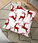 - yerminderi-YER-3072 - Realhomes  Beyaz Zeminde Ekose Geyikler Modern Tasarımlı Yer Minderi - 70 x 70 cm Realhomes