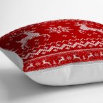 - yerminderi-YER-3074-1 - Realhomes Kırmızı Zeminde Geyikler Tasarımlı Dekoratif Yer Minderi - 70 x 70 cm Realhomes