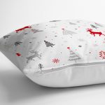 - yerminderi-YER-3075-1 - Realhomes  Kırmızı Geyikler ve Ağaçlar Yılbaşı Konseptli Dijital Baskılı Yer Minderi - 70 x 70 cm Realhomes