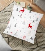 - yerminderi-YER-3075 - Realhomes  Kırmızı Geyikler ve Ağaçlar Yılbaşı Konseptli Dijital Baskılı Yer Minderi - 70 x 70 cm Realhomes