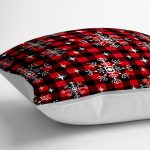 - yerminderi-YER-3076-1 - Realhomes  Siyah Beyaz Ekose Desenli Altın Yaldızlı Dekoratif Yer Minderi - 70 x 70 cm Realhomes