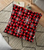 - yerminderi-YER-3076 - Realhomes  Siyah Beyaz Ekose Desenli Altın Yaldızlı Dekoratif Yer Minderi - 70 x 70 cm Realhomes