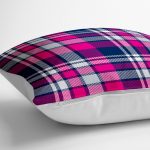 - yerminderi-YER-3077-1 - Realhomes  Pembe Lacivert Ekose Desenli Dekoratif Yer Minderi - 70 x 70 cm Realhomes