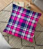 - yerminderi-YER-3077 - Realhomes  Pembe Lacivert Ekose Desenli Dekoratif Yer Minderi - 70 x 70 cm Realhomes