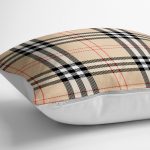 - yerminderi-YER-3078-1 - Realhomes  Krem Zeminli Ekose Desenli Dekoratif Yer Minderi - 70 x 70 cm Realhomes