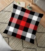 - yerminderi-YER-3080 - Realhomes  Siyah Kırmızı Beyaz Ekose Desenli Dekoratif Yer Minderi - 70 x 70 cm Realhomes