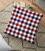 - yerminderi-YER-3082 - Realhomes  Bordo Lacivert Ekose Desenli Dekoratif Yer Minderi - 70 x 70 cm Realhomes