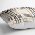 - yerminderi-YER-3088-1 - Realhomes  Krem Renkte Ekose Desenli Dekoratif Yer Minderi - 70 x 70 cm Realhomes