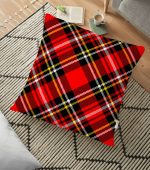 Kırmızı Zeminli Ekose Desenli Dekoratif Yer Minderi - 70 x 70 cm Realhomes