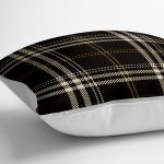 - yerminderi-YER-3093-1 - Realhomes  Siyah Zeminli Ekose Desenli Dijital Baskılı Dekoratif Yer Minderi - 70 x 70 cm Realhomes