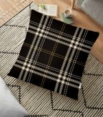 - yerminderi-YER-3093 - Realhomes  Siyah Zeminli Ekose Desenli Dijital Baskılı Dekoratif Yer Minderi - 70 x 70 cm Realhomes