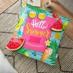 Krem Zeminli Limon Desenli Dekoratif Yer Minderi - 70 x 70 cm Realhomes