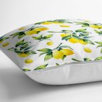 - yerminderi-YER-3099-1 - Realhomes Beyaz Zeminde Limon Desenli 3D Dekoratif Yer Minderi - 70 x 70 cm Realhomes