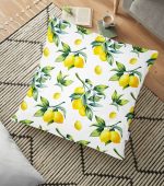 - yerminderi-YER-3099 - Realhomes Beyaz Zeminde Limon Desenli 3D Dekoratif Yer Minderi - 70 x 70 cm Realhomes
