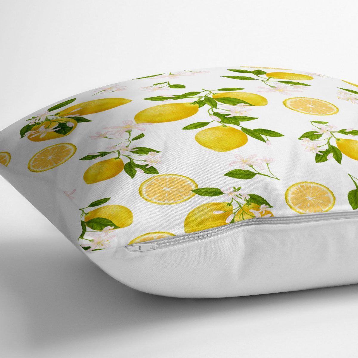 Limon Desenli İlkbahar Renkleri Dijital Baksılı Yer Minderi - 70 x 70 cm Realhomes