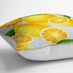 Mavi Zeminli Limon Desenli Dekoratif Yer Minderi - 70 x 70 cm Realhomes