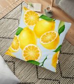 Mavi Zeminli Limon Desenli Dekoratif Yer Minderi - 70 x 70 cm Realhomes